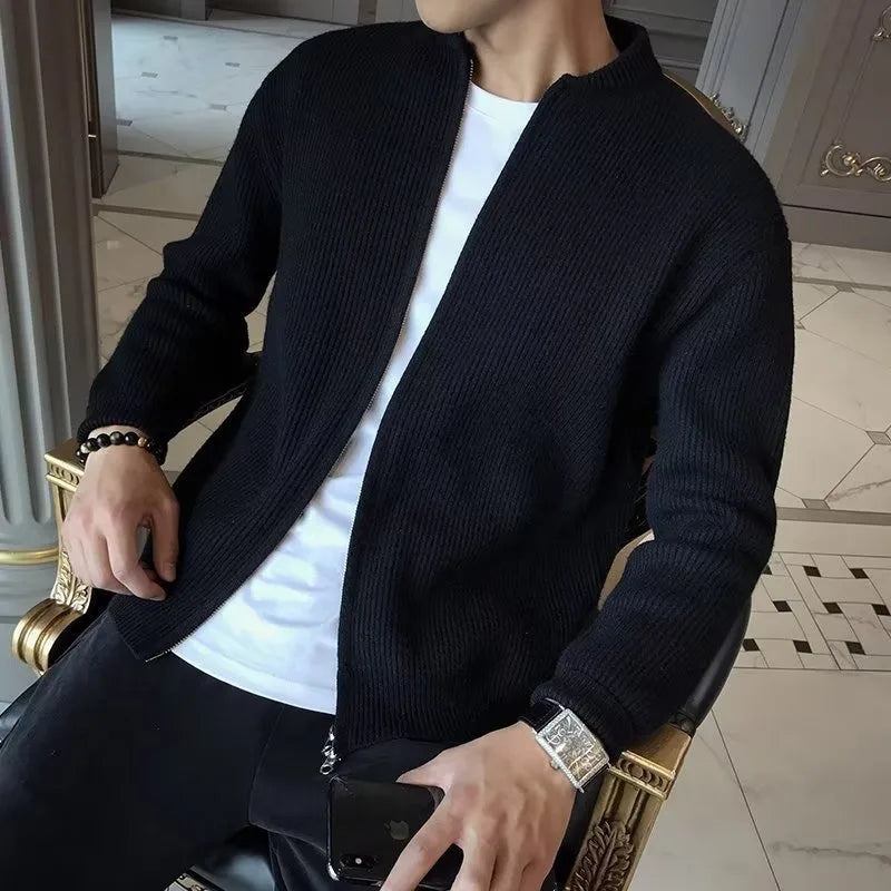 Cardigan Zippé Homme en Maille Fine Casual