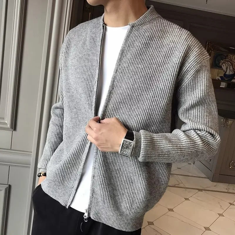 Cardigan Zippé Homme en Maille Fine Casual