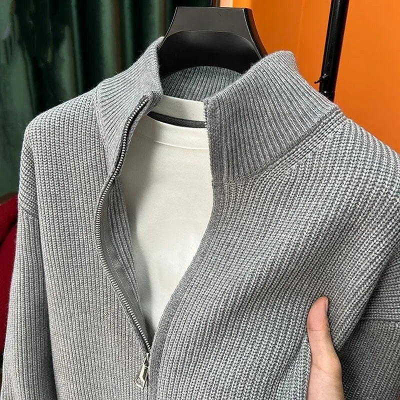Men's Zip-Up Knitted Cardigan Jacket for Spring Autumn