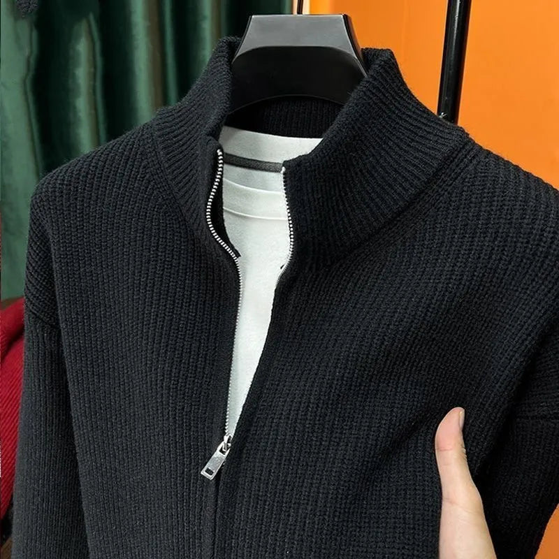 Men's Zip-Up Knitted Cardigan Jacket for Spring Autumn