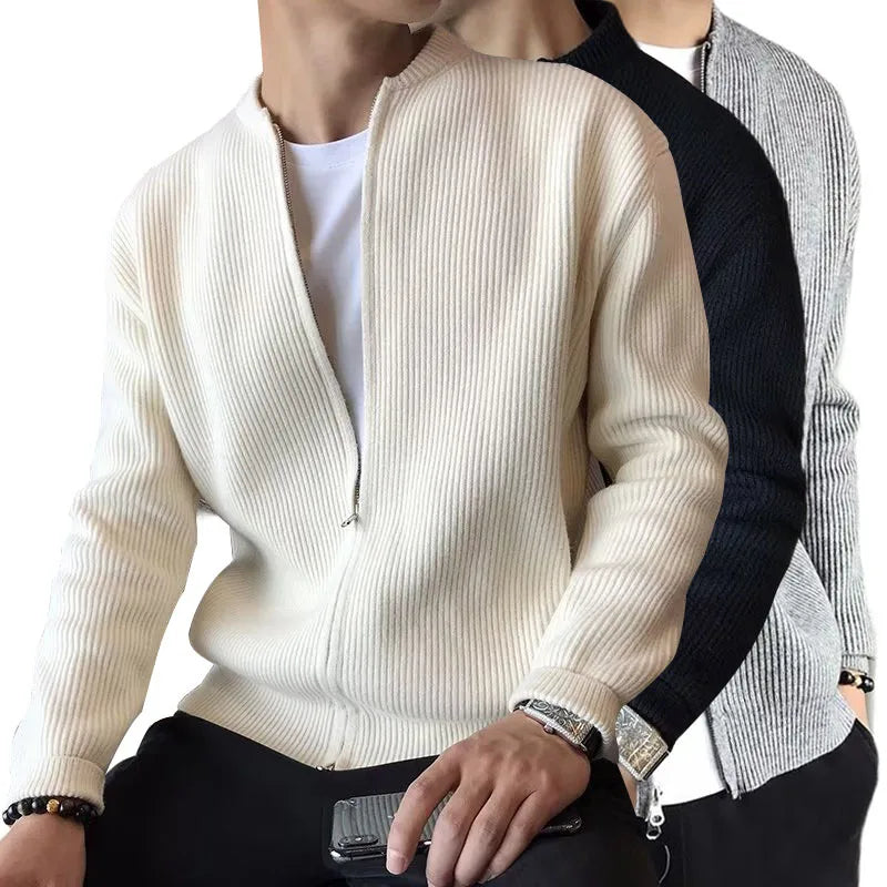 Cardigan Zippé Homme en Maille Fine Casual