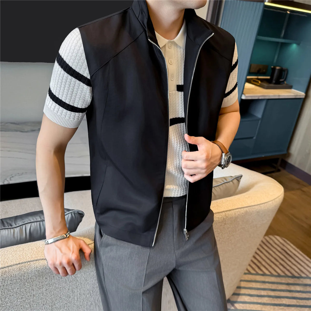 Gilet Sans Manches Homme Tencel Respirant À Glissière