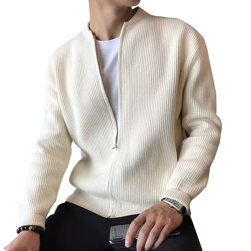 Abricot Couleur Cardigan Zippé Homme en Maille Fine Casual